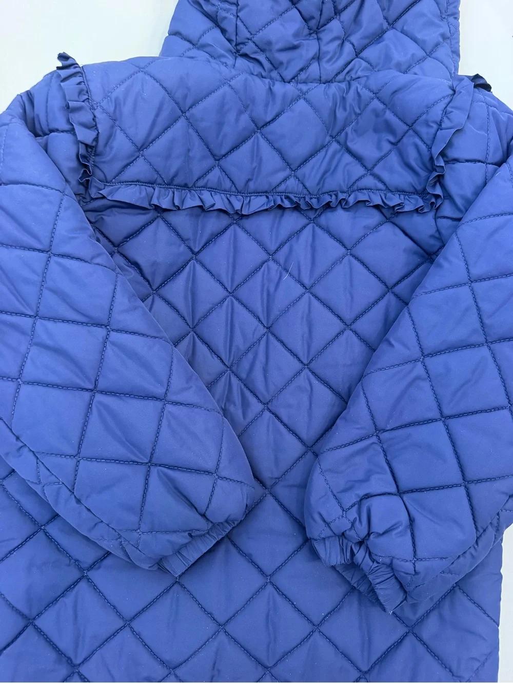 Mini Boden Quilted Blue Hooded Sherpa lined  Navy Coat size 8/9